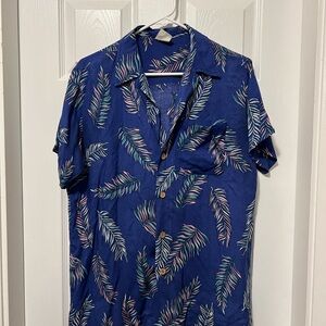 Vintage Blue Tropical Print Shirt M
